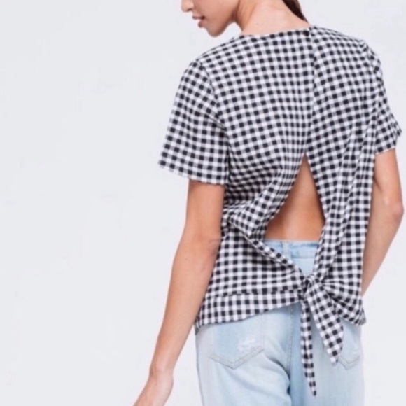 •Pleione• Gingham Tie Back Short Sleeve Top-Size M - Picture 3 of 11